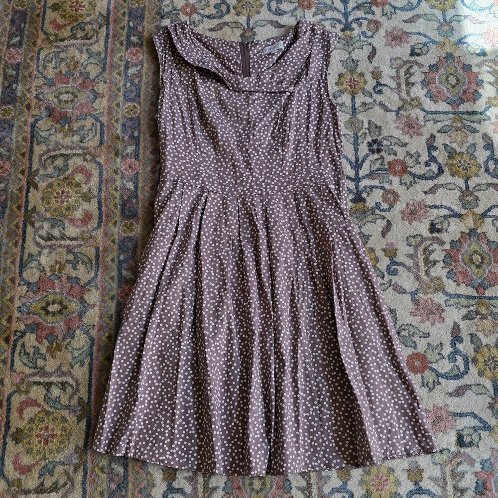 Apricot Polka Dot Smocked Sleeveless Midi Dress Women's L